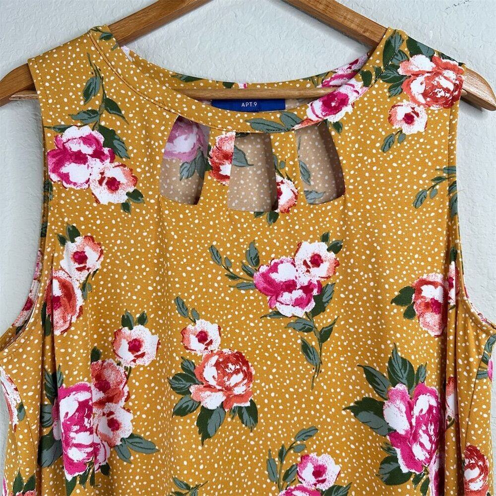 Apt. 9 Women's XL Floral Sleeveless Sundress Mustard Yellow Summer Dress - Picture 3 of 7